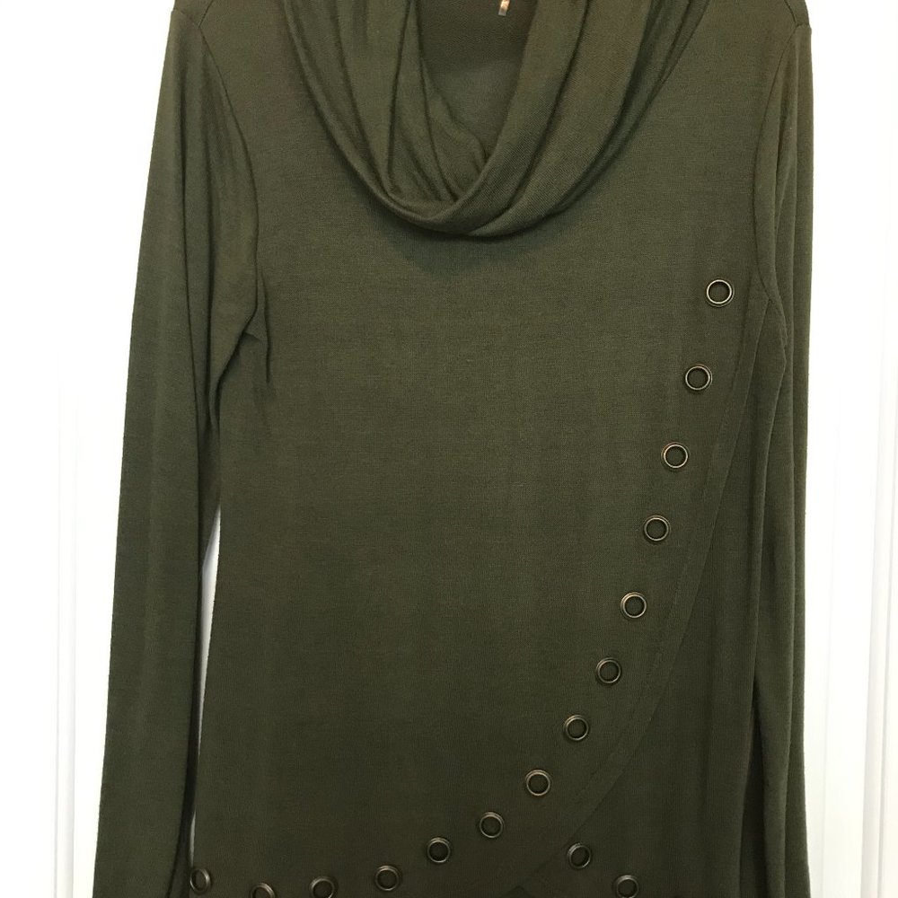 New Women's Army Green Grommet Wrap Sweater Top